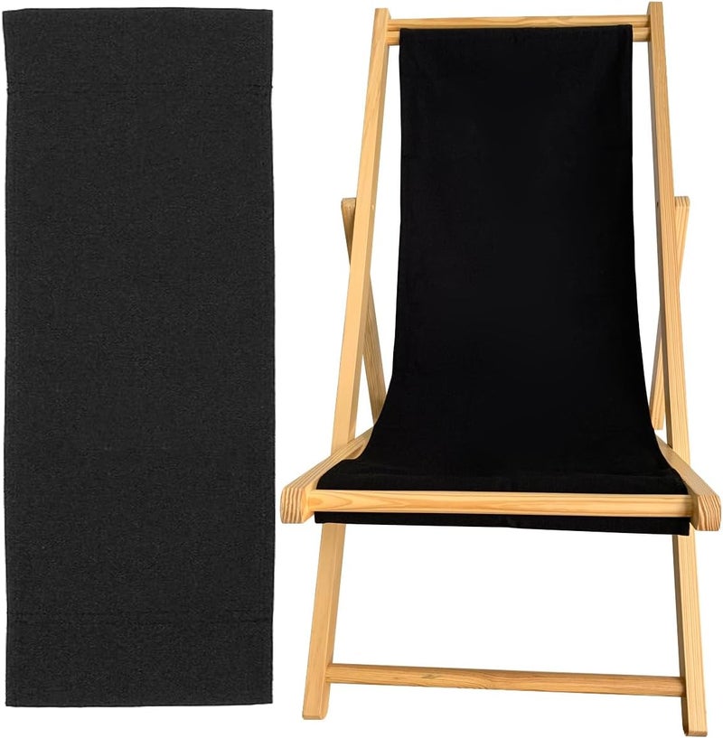TBACW Patio Lounge Chair Replacement Canvas 47" L x 17" W - Beach Sling Chair Fabric, Indoor Outdoor Use - No Wooden Frame (Black) - Image 1